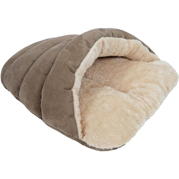 Bruin Beige Katten Slaapzak van 45 cm met zachte vulling, voorzien van een label 'Slaapzak', ideaal voor het bieden van een warme en comfortabele rustplek voor katten. Bekend onder de naam: Boon Slaapzak 45cm