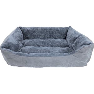 Grijze pluche huisdierenbed van 50x40 cm met comfortabele opstaande randen, ideaal voor ontspanning en veiligheid van kleine huisdieren.