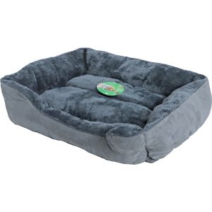 Grijs fluwelen divan huisdierenbed van 60x40 cm met opstaande randen, ideaal voor huisdieren die behoefte hebben aan een veilige en comfortabele rustplek.