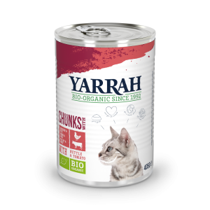 Yarrah Biologisch Natvoer voor Katten - Kip en Rund - 400 gram Blik