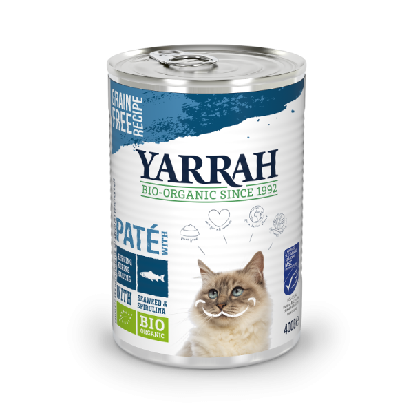 Yarrah Graanvrije Natvoer Pate voor katten - Haring met Biologische Erwten - 400 gram Blik